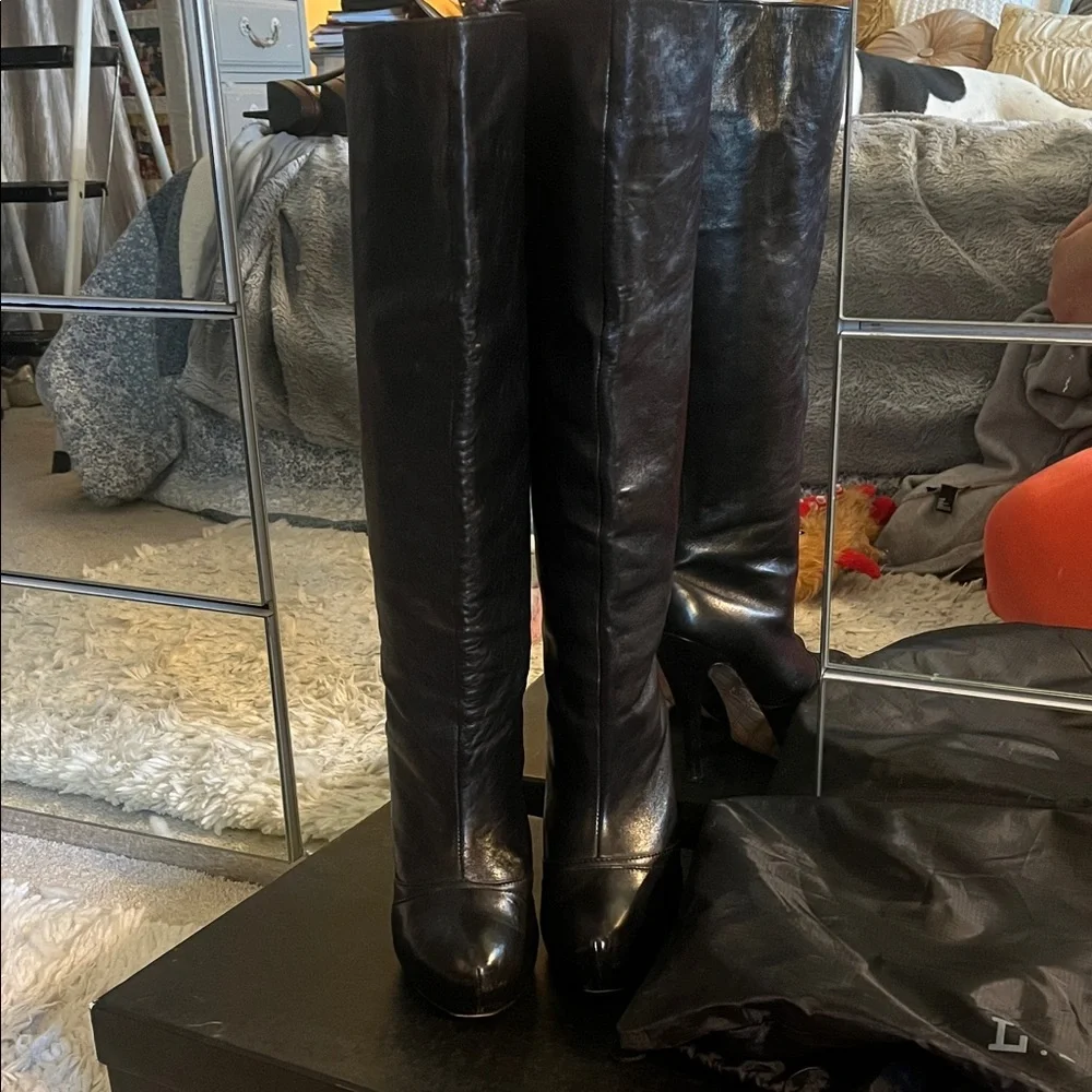 L.A.M.B. Panya Black Knee High Leather Boots - Picture 3 of 10